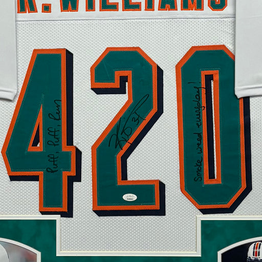 Ricky Williams Signed 420 Miami White Custom Suede Matte Framed Football Jersey
