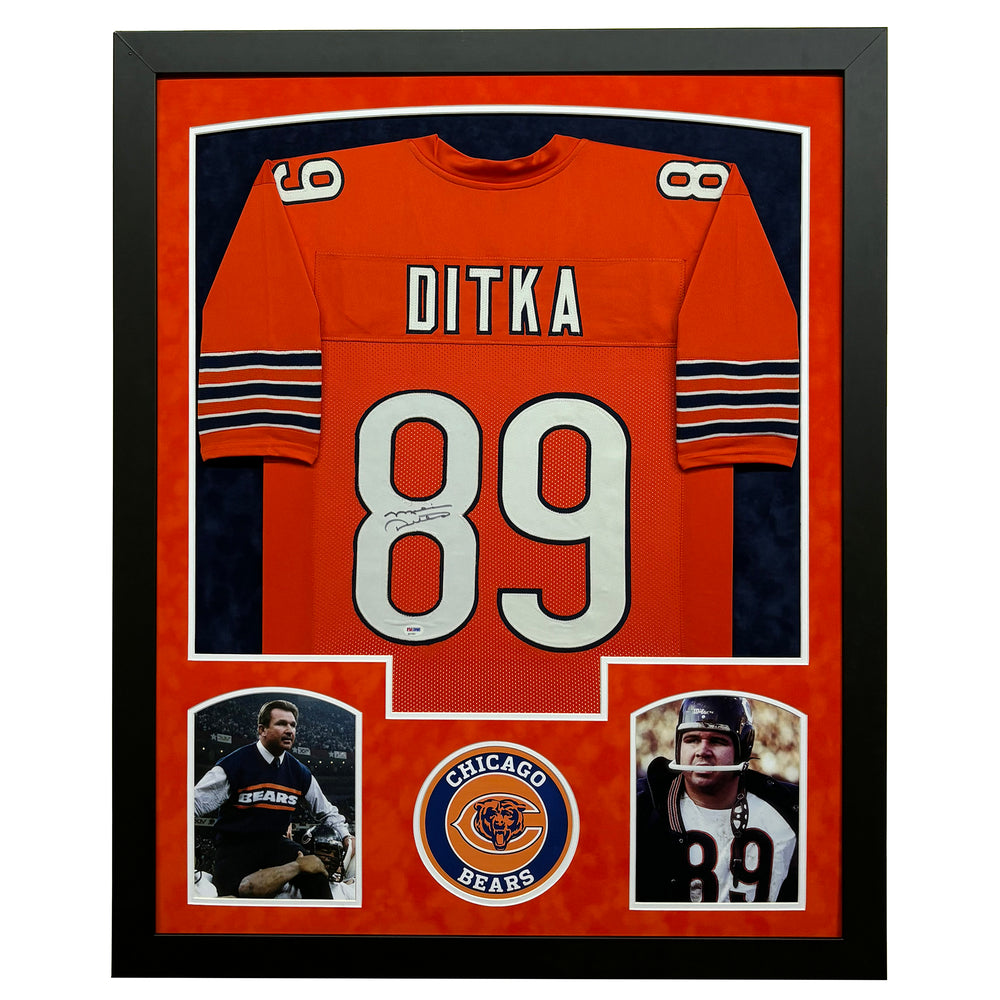 Mike Ditka Signed Chicago Orange Custom Suede Matte Framed Football Jersey