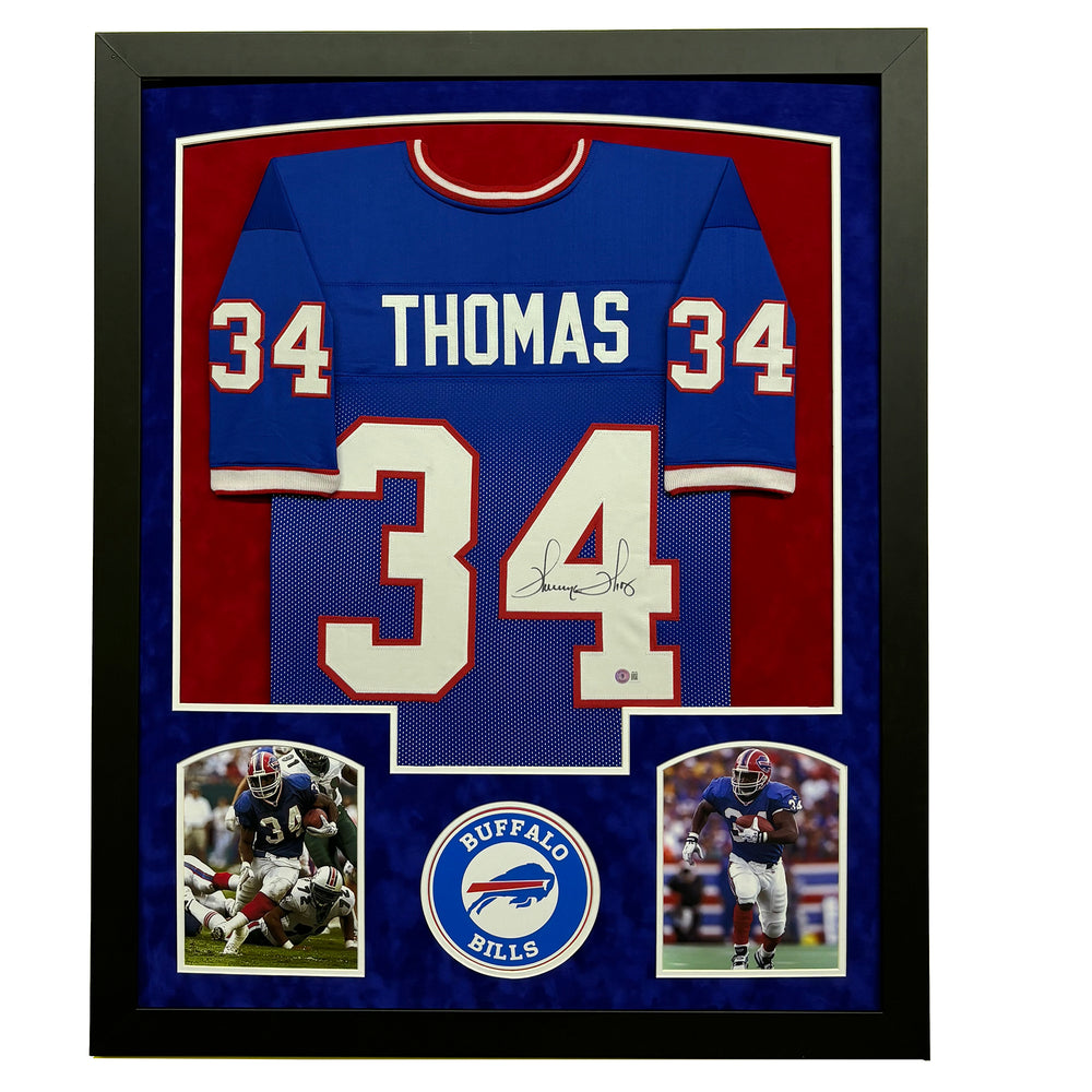 Thurman Thomas Signed Blue Custom Suede Matte Framed Football Jersey