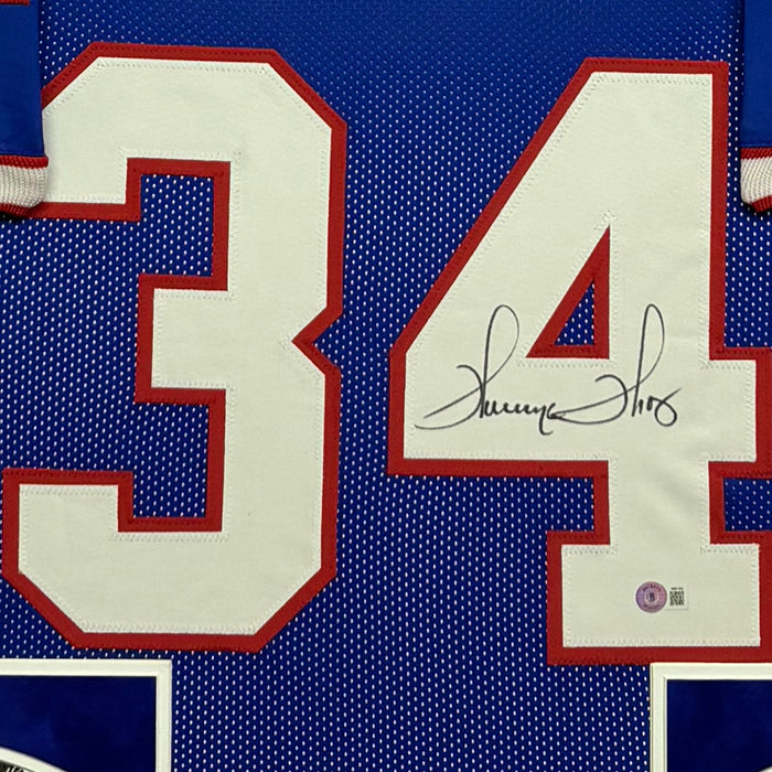 Thurman Thomas Signed Blue Custom Suede Matte Framed Football Jersey