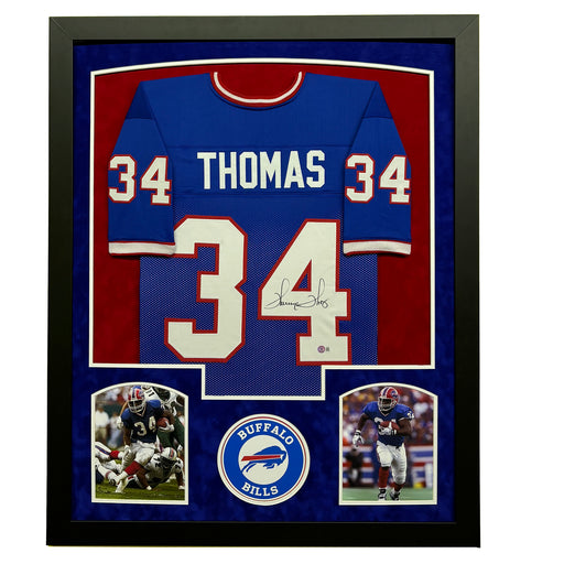 Thurman Thomas Signed Blue Custom Suede Matte Framed Football Jersey
