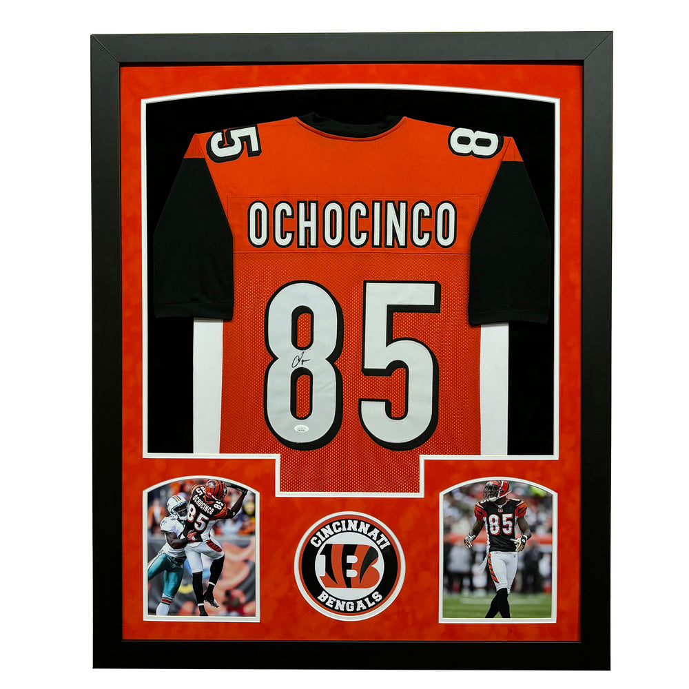 Chad Johnson Signed Cincinnati Orange Custom Suede Matte Framed Football Jersey