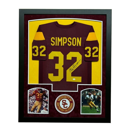 OJ Simpson Signed USC Maroon Custom Suede Matte Framed Football Jersey