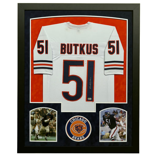 Dick Butkus Signed White Custom Suede Matte Framed Football Jersey