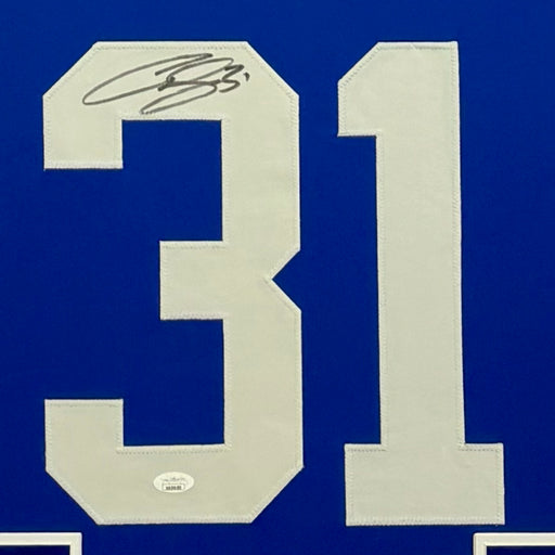 Curtis Joseph Signed Blue Custom Suede Matte Framed Hockey Jersey