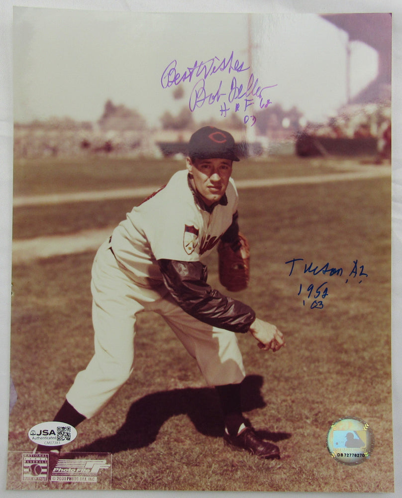 Bob Feller Signed Auto 8x10 Photo JSA CM07383 w/many inscriptions