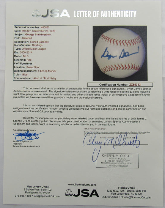 George Steinbrenner Signed Auto Rawlings Baseball JSA LOA ZZ85313
