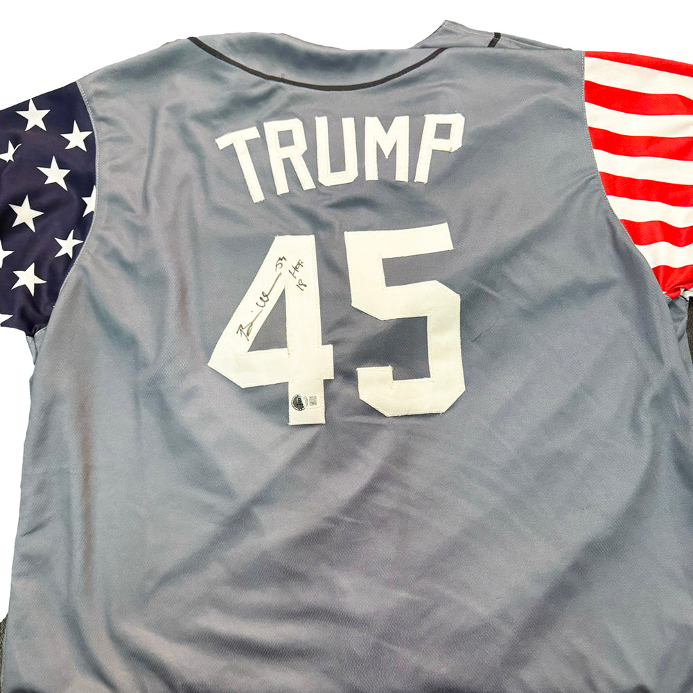 Brian Urlacher Signed HOF 18 Inscription Trump 45 Merica Baseball Jersey (Beckett)