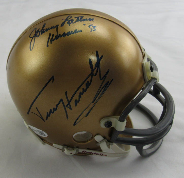 Johnny Lattner and Terry Hanratty Signed Auto Mini Helmet JSA CM07482