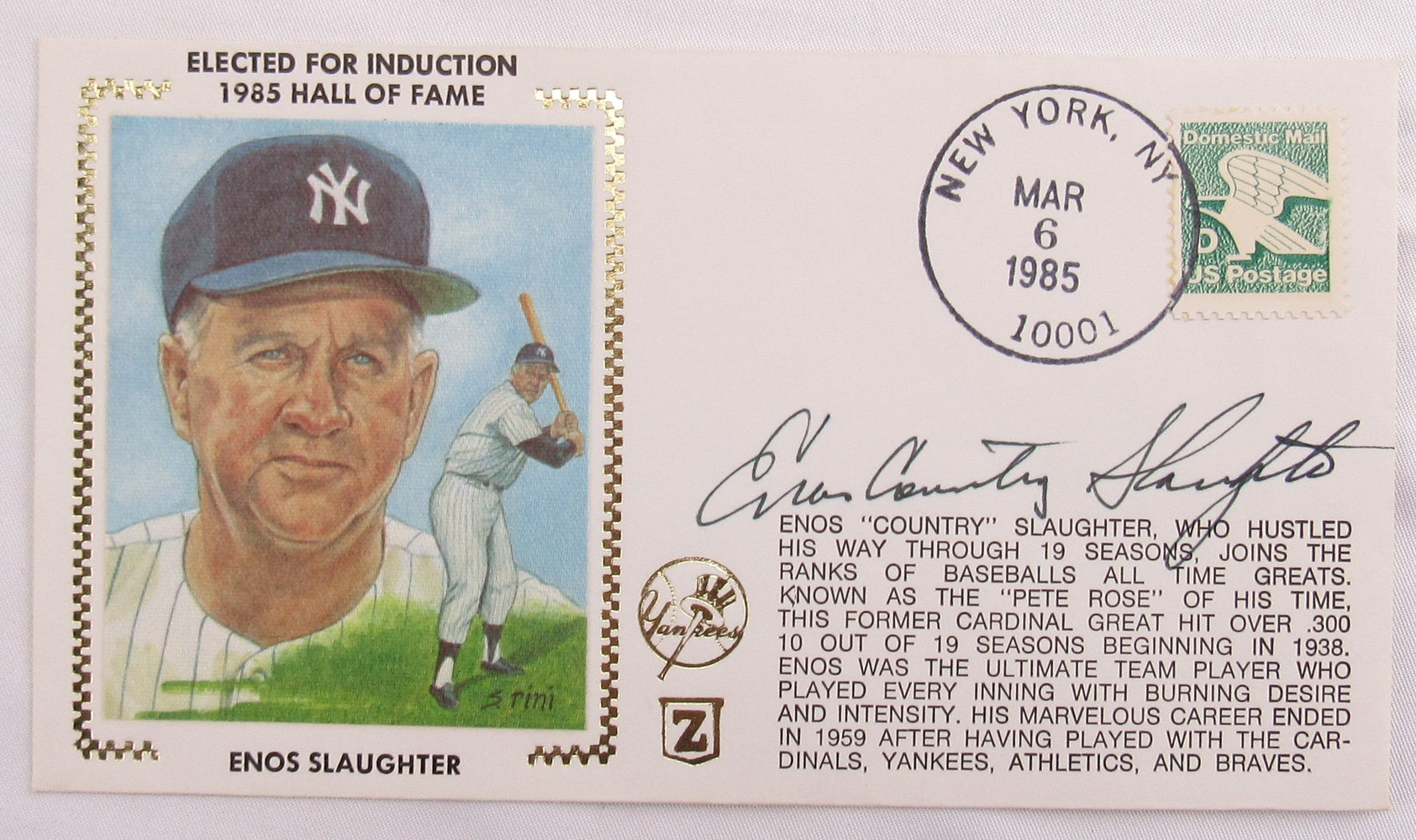 Enos Slaughter Signed Auto Envelope Zaso Cachet