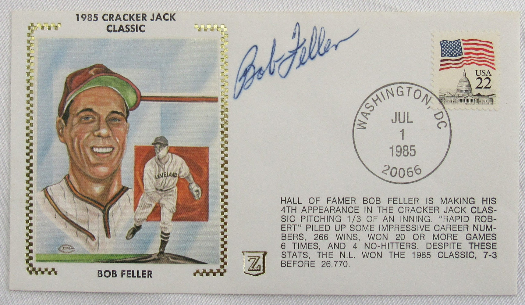 Bob Feller Signed Auto Envelope Zaso Cachet
