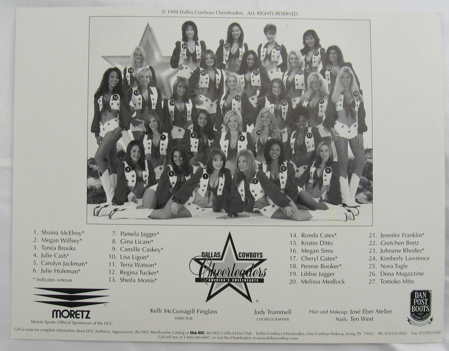 1998 Dallas Cowboys Cheerleaders Signed 8.5x11 Photo - Team Photo