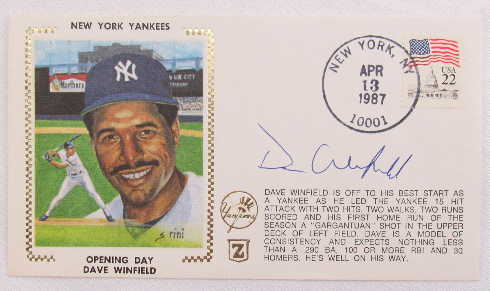 Dave Winfield Signed Envelope III Zaso Cachet