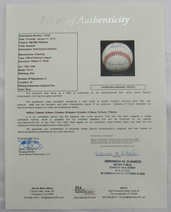300 Wins Club Signed Rawlings Baseball JSA LOA X47274