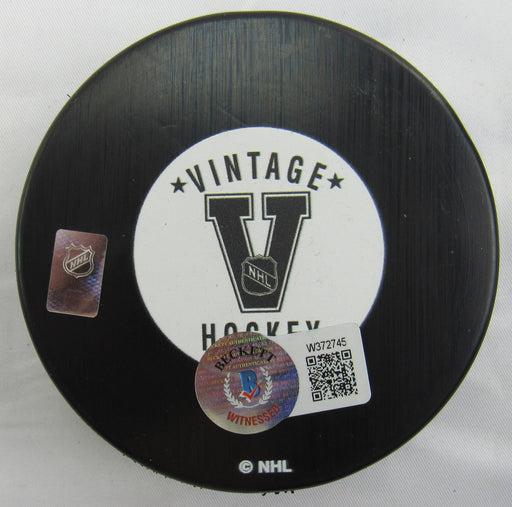 Russ Anderson Signed Whalers Logo Hockey Puck w/ Insc Beckett Hologram