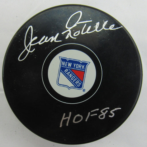 Jean Ratelle Signed Rangers Logo Hockey Puck w/ Insc JSA WA342185