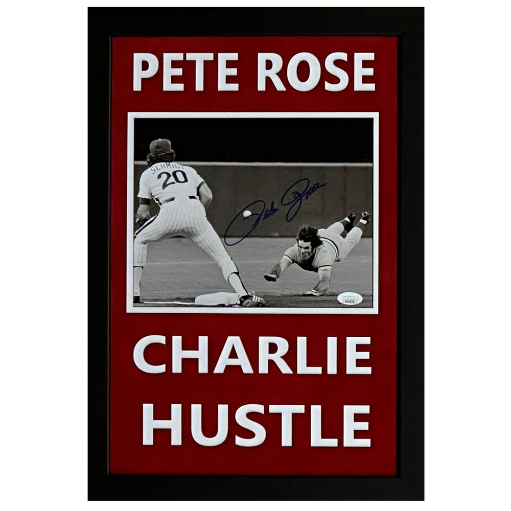 Pete Rose Hand Signed & Framed Cincinnati Reds Charlie Hustle 8x10 Photo (JSA)
