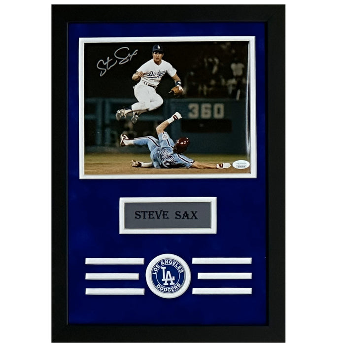 Steve Sax Hand Signed & Framed Los Angeles Dodgers 8x10 Photo (JSA)