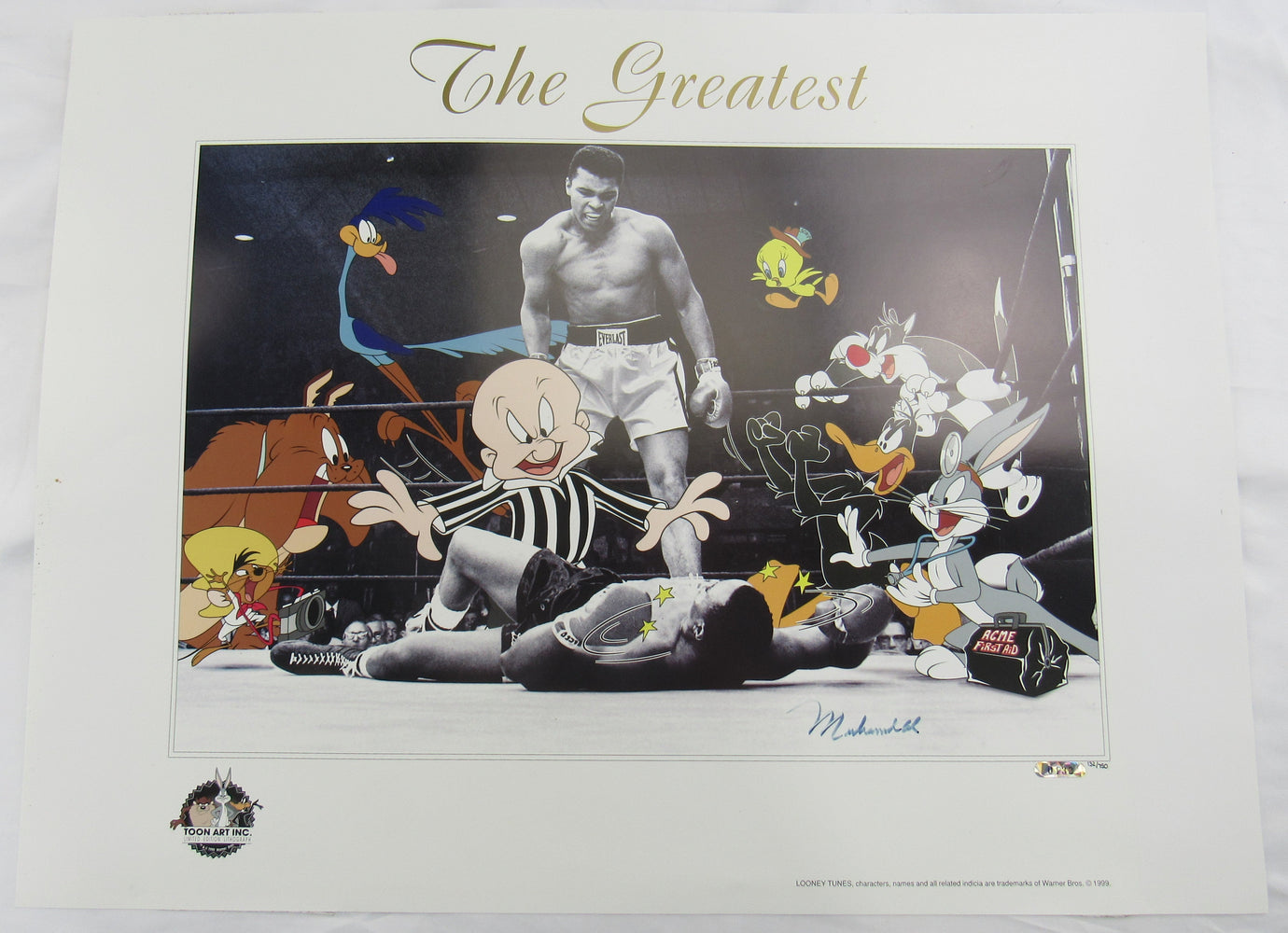 Muhammad Ali Signed Auto 20x18 Looney Tunes Lithograph #132/750 JSA LOA Z11822