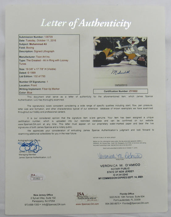 Muhammad Ali Signed Auto 20x18 Looney Tunes Lithograph #132/750 JSA LOA Z11822