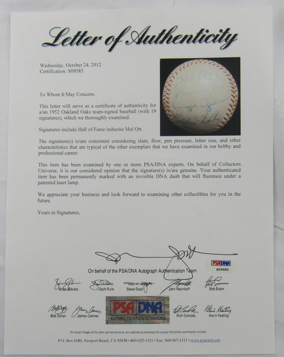 Mel Ott Augie Galan Len Attyd +16 Signed Auto Baseball PSA/DNA LOA S09585