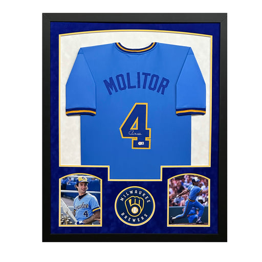 Paul Molitor Signed Minnesota Blue Custom Suede Matte Framed Baseball Jersey (Beckett)