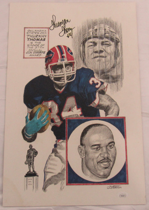 Thurman Thomas Signed 13x20 Artwork JSA CF42723
