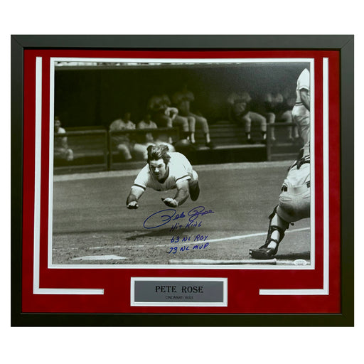 Pete Rose Hand Signed & Framed Cincinnati Reds 16x20 Photo Triple Inscribed (JSA)