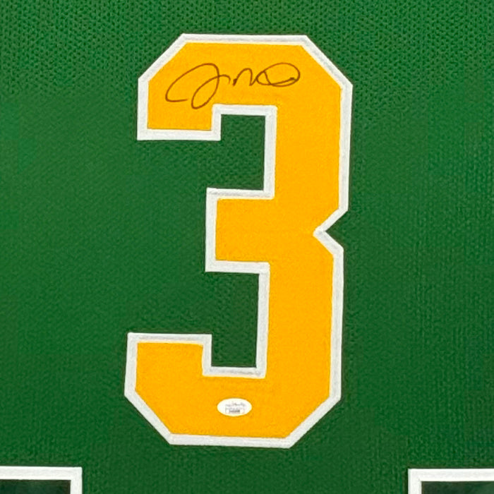 Joe Montana Signed Green Custom Suede Matte Framed Football Jersey (JSA)