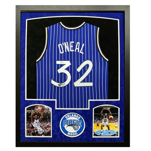 Shaquille O'Neal Signed Orlando Custom Suede Matte Framed Basketball Jersey (Beckett)