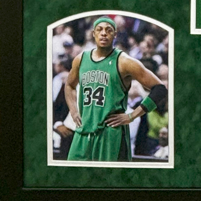 Paul Pierce Signed Boston Green Custom Suede Matte Framed Basketball Jersey (JSA)