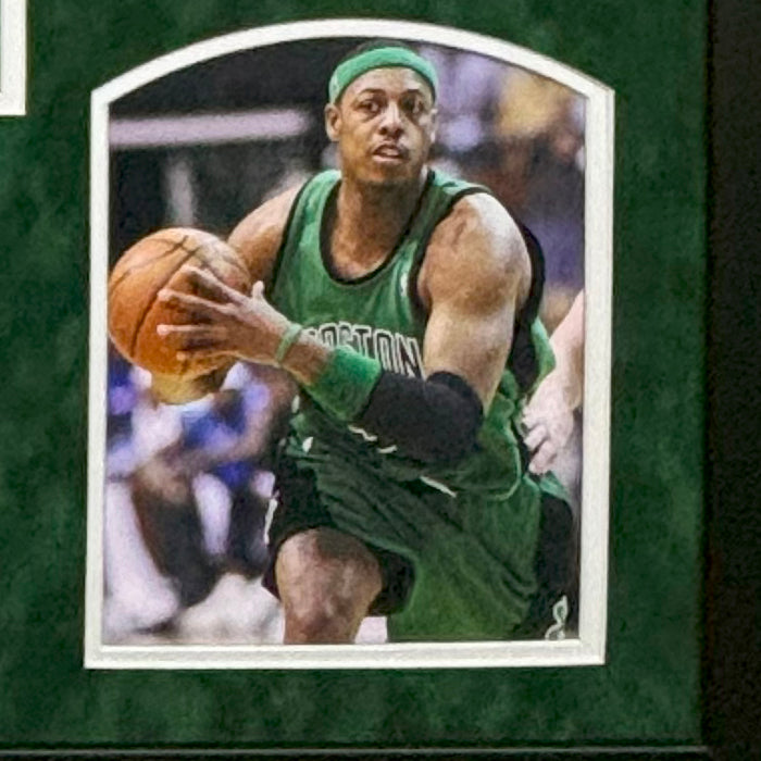 Paul Pierce Signed Boston Green Custom Suede Matte Framed Basketball Jersey (JSA)