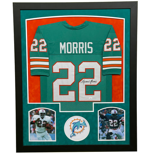 Mercury Morris Signed Miami Teal Custom Suede Matte Framed Football Jersey