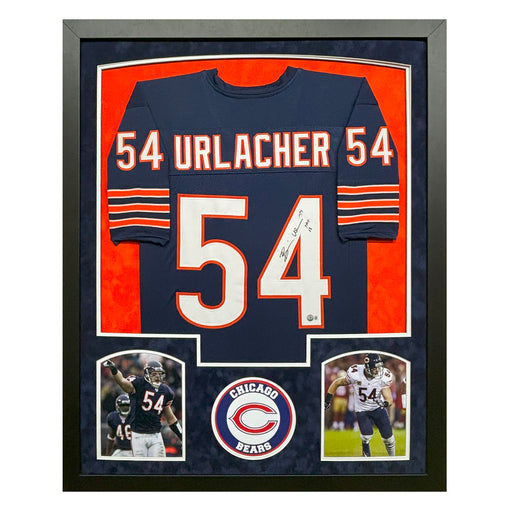 Brian Urlacher Signed HOF 18 Chicago Blue Custom Double-Suede Framed football Jersey (Beckett)