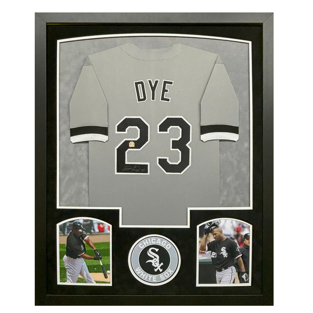 Jermaine Dye Signed MVP Chicago Grey Custom Suede Matte Framed Baseball Jersey ()