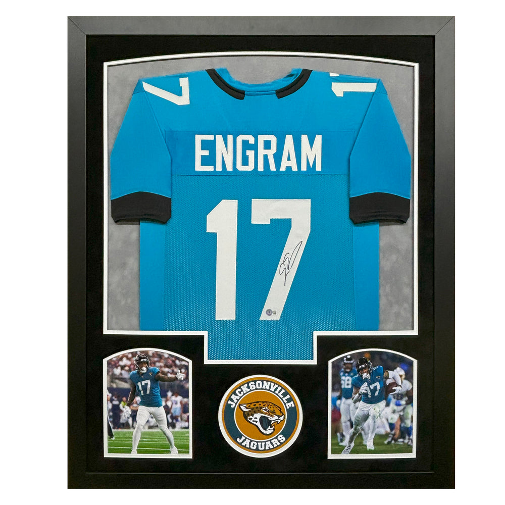 Evan Engram Signed Jacksonville Blue Custom Suede Matte Framed Football Jersey (JSA)