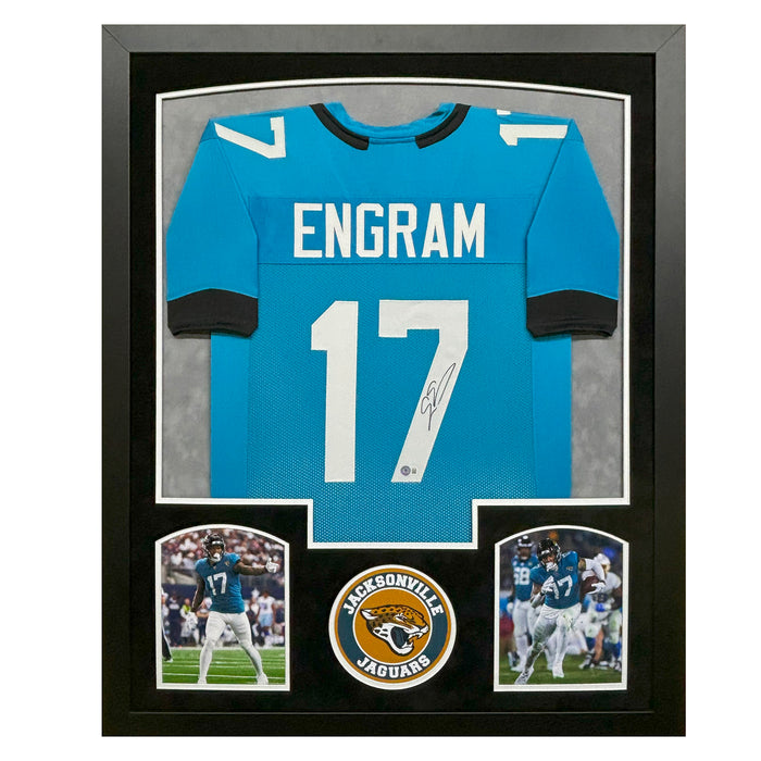 Evan Engram Signed Jacksonville Blue Custom Suede Matte Framed Football Jersey (JSA)