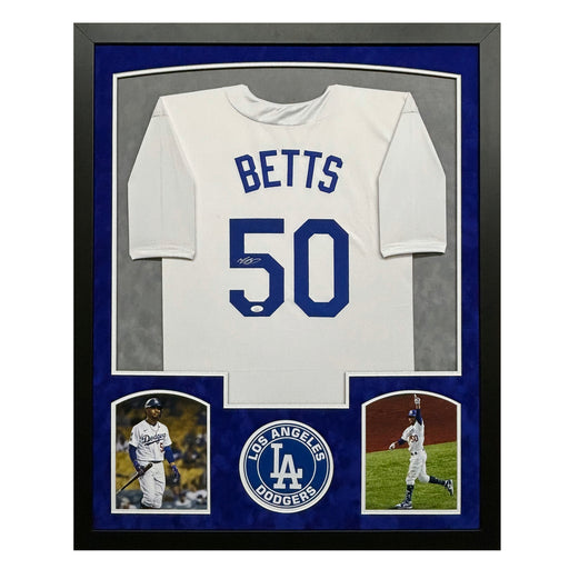 Mookie Betts Signed Los Angeles White Custom Suede Matte Framed Baseball Jersey (JSA)