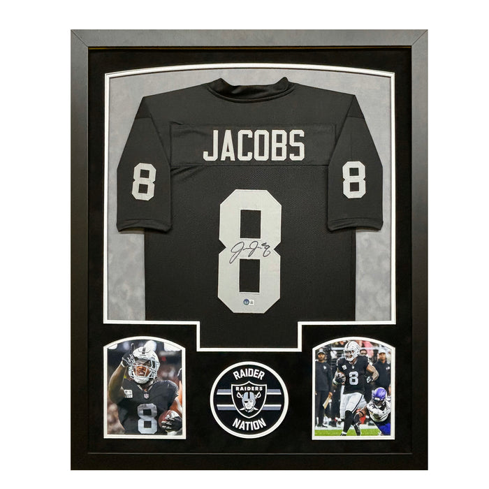 Josh Jacobs Signed Las Vegas Black Custom Suede Matte Framed Football Jersey (Beckett)