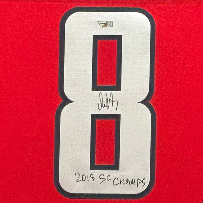Alexander Ovechkin Red Signed 2018 SC Champs Red Custom Suede Matte Framed Hockey Jersey (Fanatics)