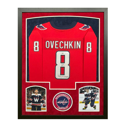 Alexander Ovechkin Red Signed 2018 SC Champs Red Custom Suede Matte Framed Hockey Jersey (Fanatics)