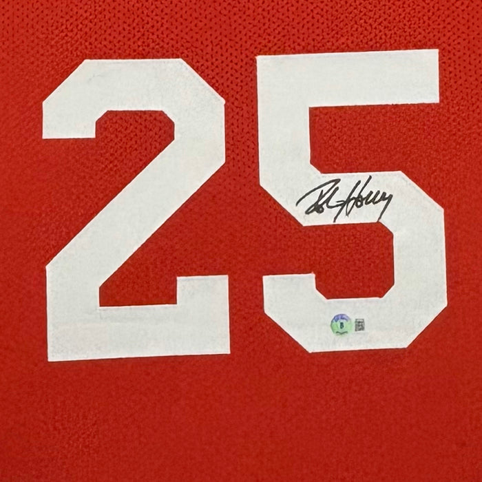 Robert Horry Signed Houston Red Custom Suede Matte Framed Basketball Jersey (Beckett)