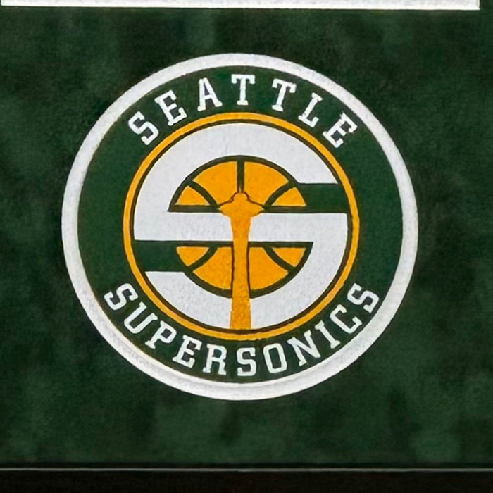 Shawn Kemp Signed Seattle Green Custom Suede Matte Framed Basketball Jersey (JSA)