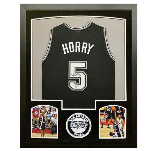 Robert Horry Signed San Antonio Black Custom Suede Matte Framed Basketball Jersey (Beckett)