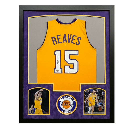 Austin Reaves Signed Los Angeles Yellow Custom Suede Matte Framed Basketball Jersey (Beckett)