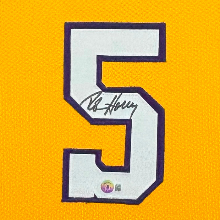 Robert Horry Signed Los Angeles Yellow Custom Suede Matte Framed Basketball Jersey (Beckett)