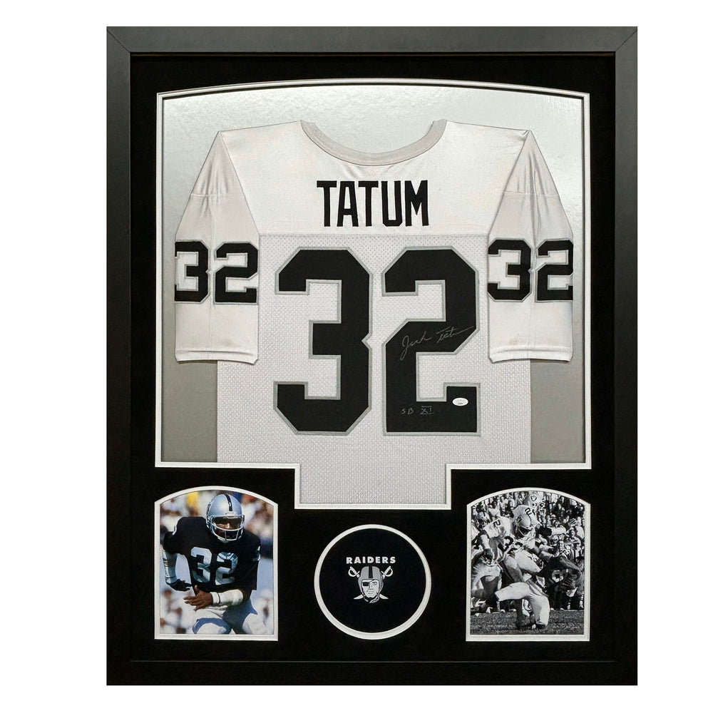 Jack Tatum Signed SB XI White Custom Suede Matte Framed Football Jersey (JSA)