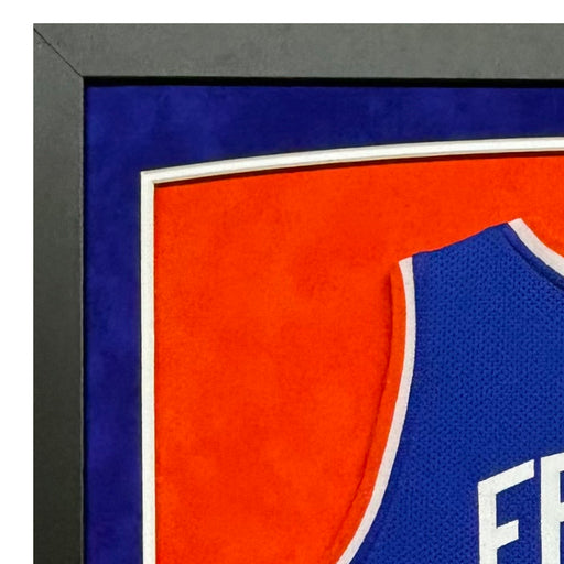 Walt Frazier Signed New York Blue Custom Suede Matte Framed Basketball Jersey (JSA)