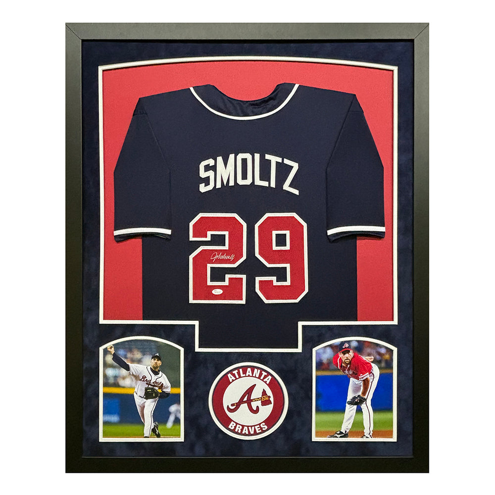 John Smoltz Signed Atlanta Blue Custom Suede Matte Framed Baseball Jersey (JSA)