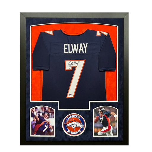 John Elway Signed Denver Blue Custom Suede Matte Framed Football Jersey (Beckett)